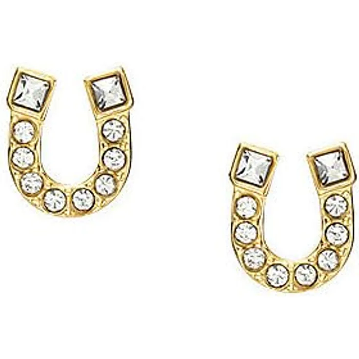 Fossil SUTTON Ohrstecker, goldfarbener Edelstahl mit Pavé-Glassteinen, Hufeisen-Silhouette