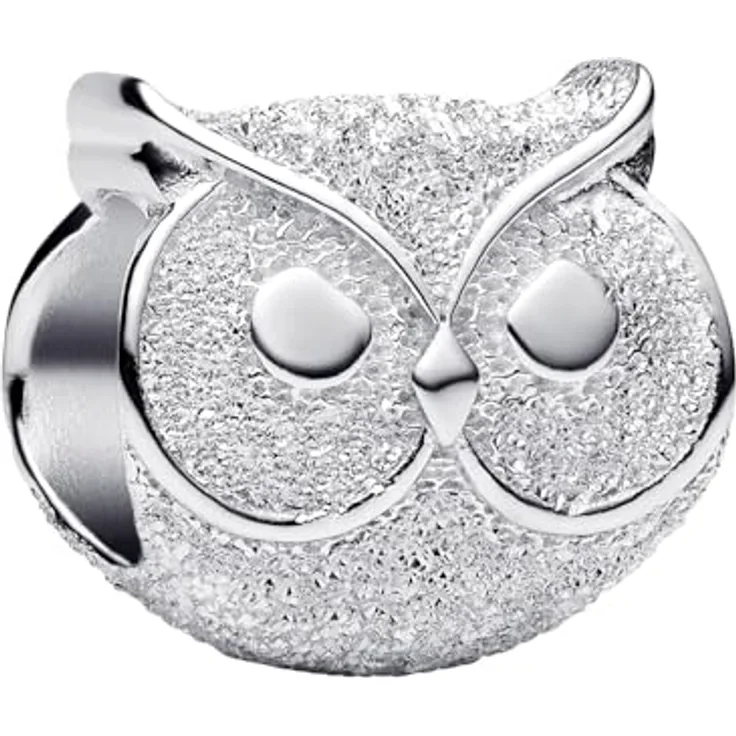 PANDORA Silber Charm Eule Mini matt, Tiermotiv aus 925er Silber