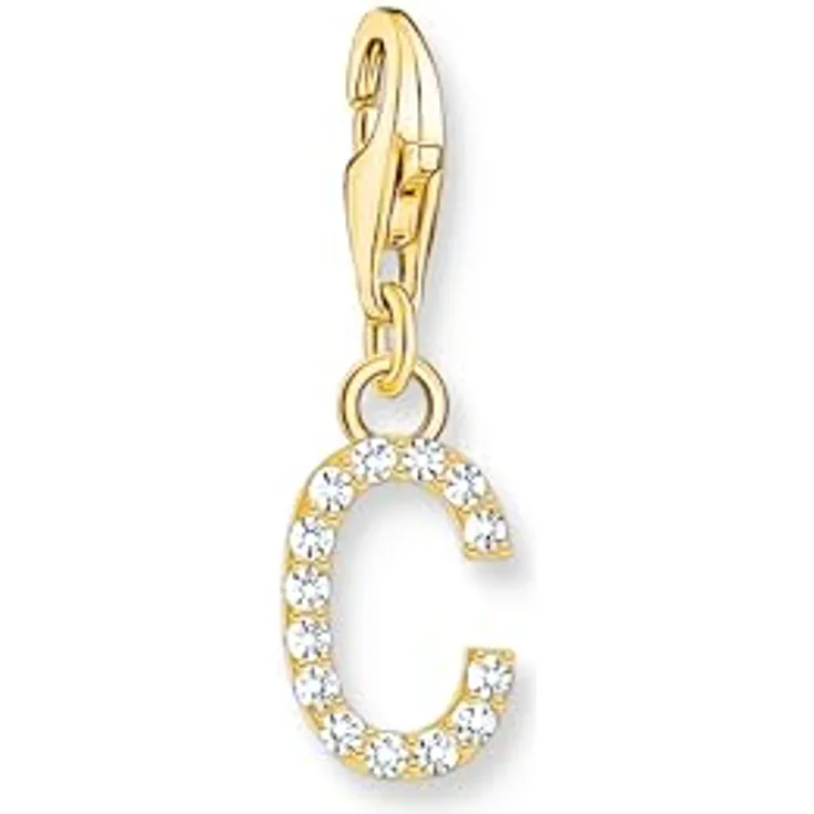 THOMAS SABO Charm-Anhänger Buchstabe C, vergoldet mit weißen Steinen, 750 Gelbgold, 925 Sterlingsilber