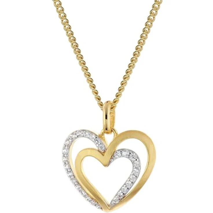 GLIZZ Herz-Anhänger Gold 333/8K an vergoldeter Silberkette, 45 cm, mit Zirkonias, eleganter Halsschmuck für Damen, perfekte Geschenkidee – Bild 1