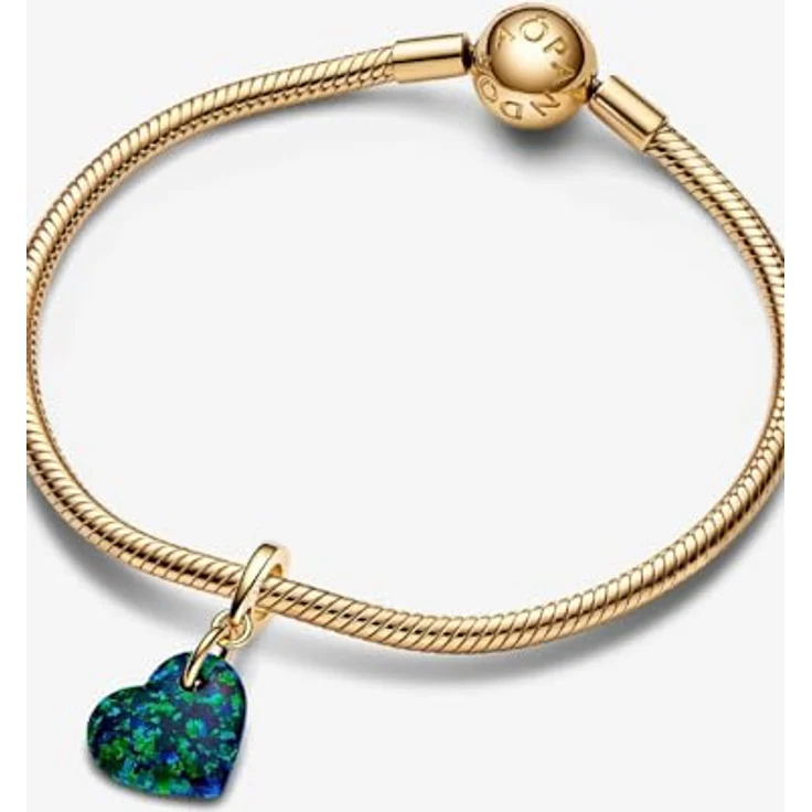 PANDORA Moments Schillerndes Grünes Herz Charm-Anhänger aus Sterling Silber mit vergoldeter Metalllegierung und künstlichem Opal, kompatibel mit Moments Armbändern, 763348C01 – Bild 4