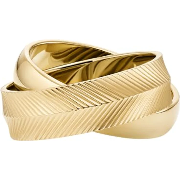 Fossil Damenring Harlow Interlocking Links, goldfarbener Edelstahlring, poliertes Finish, Größen 16-19 – Bild 2
