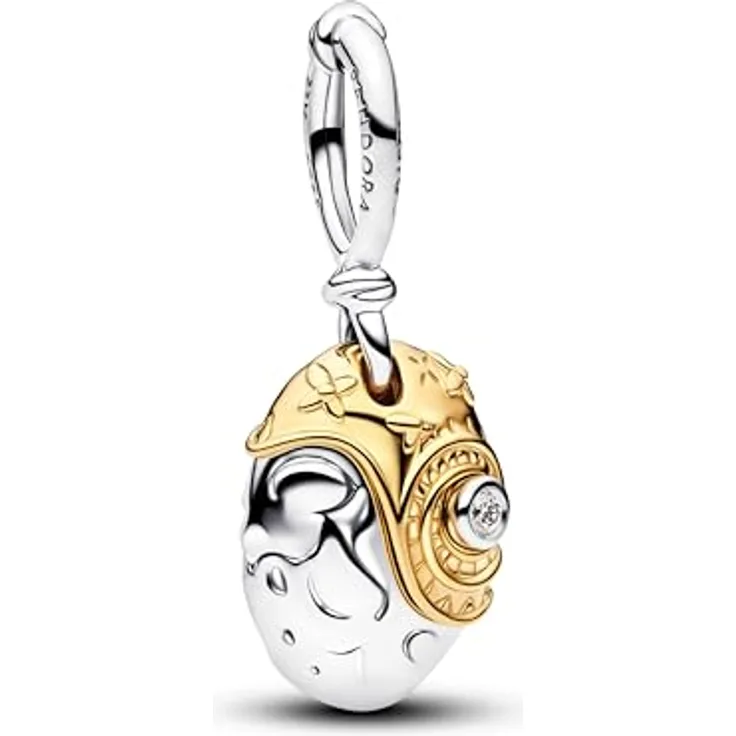 PANDORA Disney Prinzessin Vaiana Herz von Te Fiti-Charm, Sterling-Silber mit 14K vergoldeter Metalllegierung und im Labor gezüchtetem Diamanten, kompatibel mit Moments, 764385C01