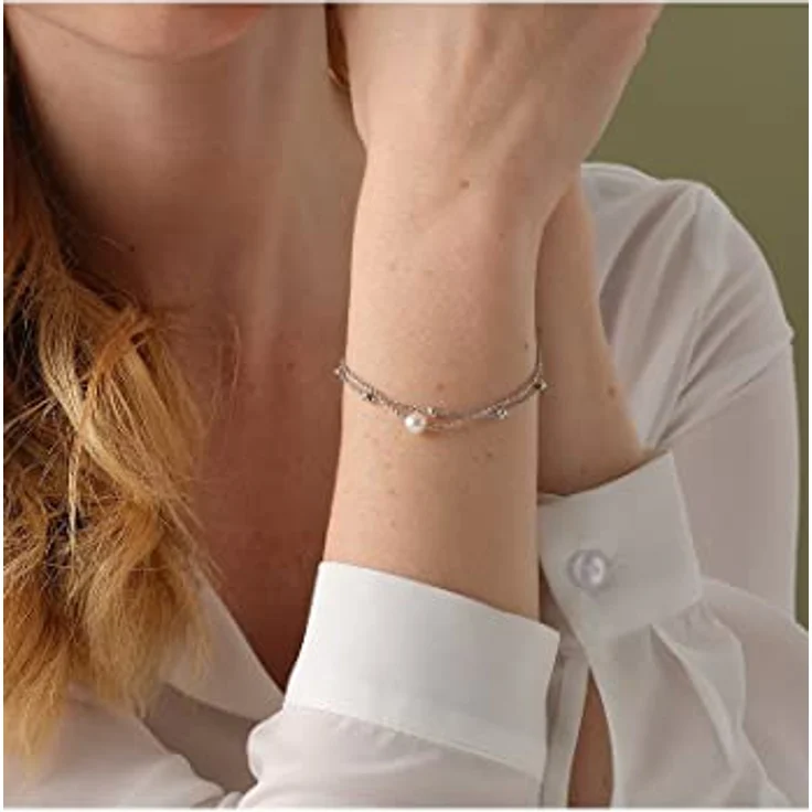JETTE Damen-Armband 925er Silber mit Süßwasserperle, One Size (17 cm mit 3 cm Verlängerung), Silber 32021990 – Bild 4