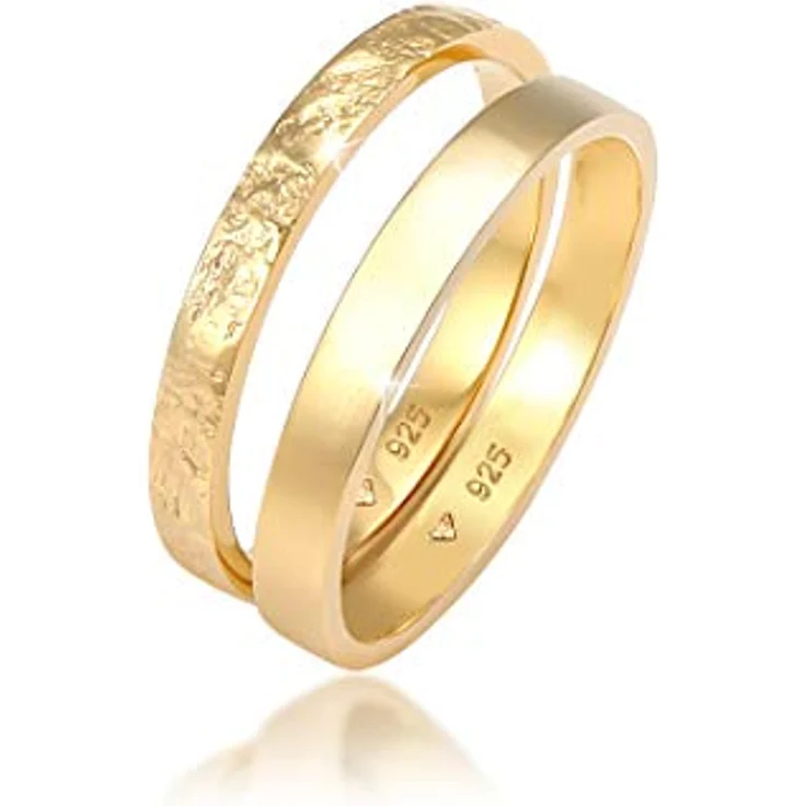 Elli Ring Damen Set Basic Look Gehämmert, kombinierbar, 925 Sterling Silber, handgefertigt – Bild 1