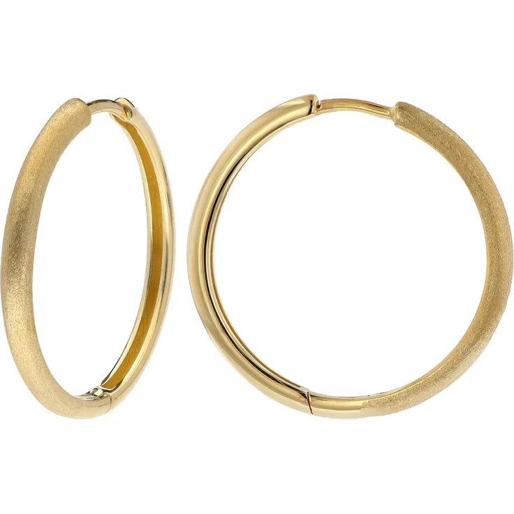 trendor 15586 Damen Ohrringe Klapp-Creolen aus 925 Silber vergoldet, Ø 20 mm, mattiert/poliert