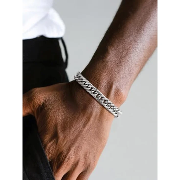 PROSTEEL Herren Armband Edelstahl Panzerkette, 21 cm, 8 mm breit, korrosionsbeständig, silber – Bild 5