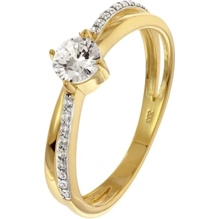 GLIZZ Damenring Gold 333/8K GL8806-56, elegantes Schmuckstück mit Zirkonia, Ringgröße 56/17,8, komfortable Passform