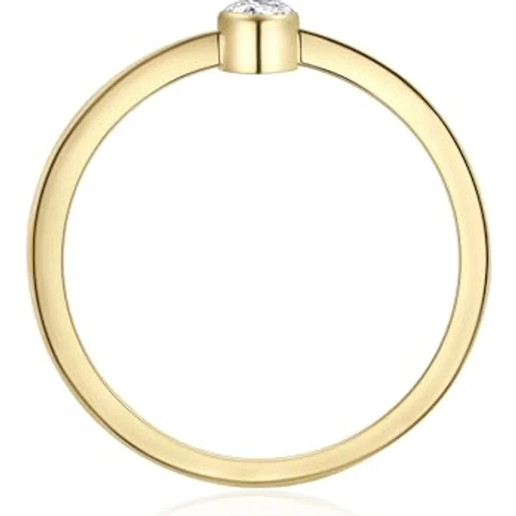 Eastside Damen Solitärring aus gelbvergoldetem Edelstahl, 14 Karat, mit weißem Zirkonia-Kristall, minimalistisch und bequem – Bild 3