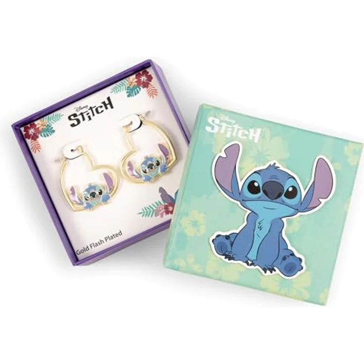Disney Stitch Love Heart Huggie Ohrringe, Einheitsgröße, vergoldetes Messing, ohne Edelstein, in offizieller Geschenkbox – Bild 3