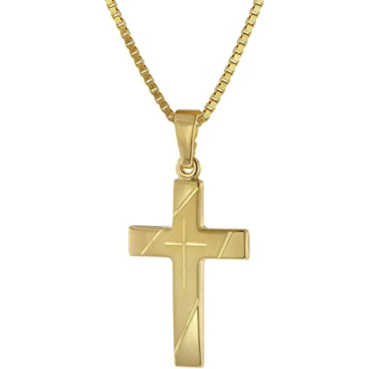 trendor Kreuz Anhänger Gold 333 mit goldplattierter Silberkette 50 cm, elegantes Design, 21 x 14 mm – Bild 1