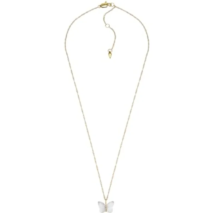 FOSSIL Damen Edelstahl Schmetterlings-Anhänger Halskette, goldfarben mit Karabinerverschluss, poliertes Finish