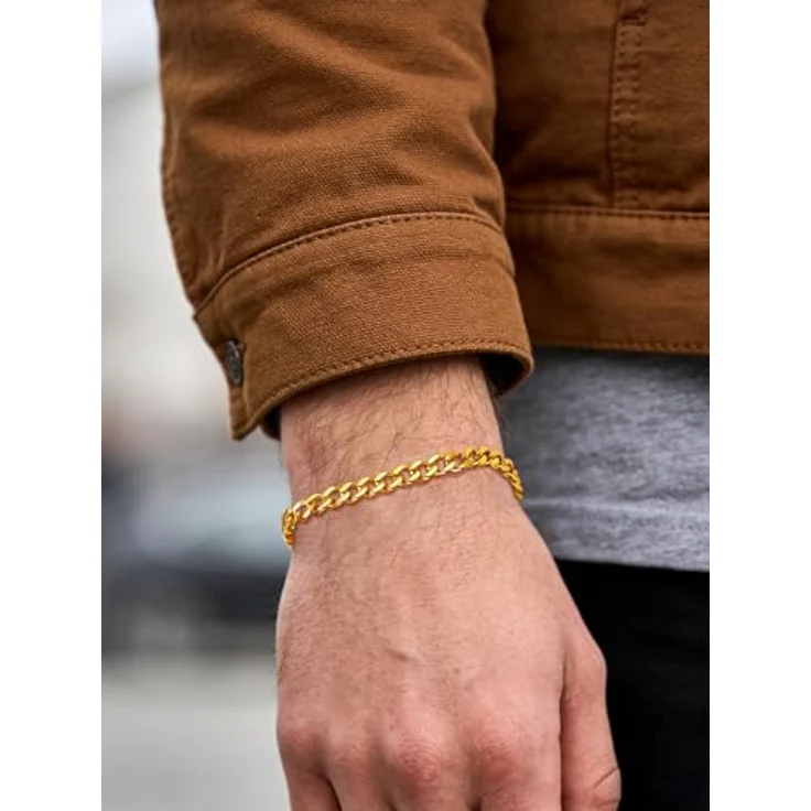 FindChic 5mm Cuban Armband Gold für Herren, Edelstahl Hip Hop Bracelet, 21cm, robust und oxidationsbeständig – Bild 5