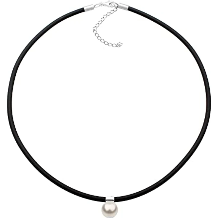 Nenalina Damen Halskette Kautschuk schwarz mit Perlen Anhänger, 925 Sterling Silber Verschluss, 42 cm, KAS-344 – Bild 4