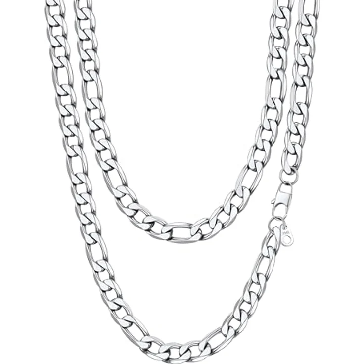 PROSTEEL Herren Figaro Halskette, Edelstahl 316L, Silber, Breite 13mm, Länge 66cm, hypoallergen, mit Anlaufschutz – Bild 1