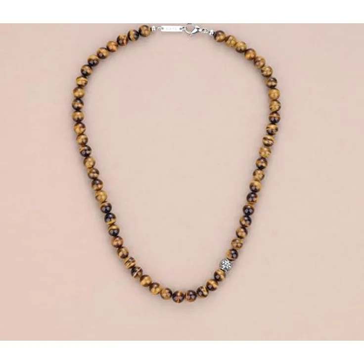 GAVU Braunes Tigerauge Kristall Perlenkette für Herren, 50 cm, Edelstahl Fleur De Lis Perlen, rostfrei und wasserdicht – Bild 4