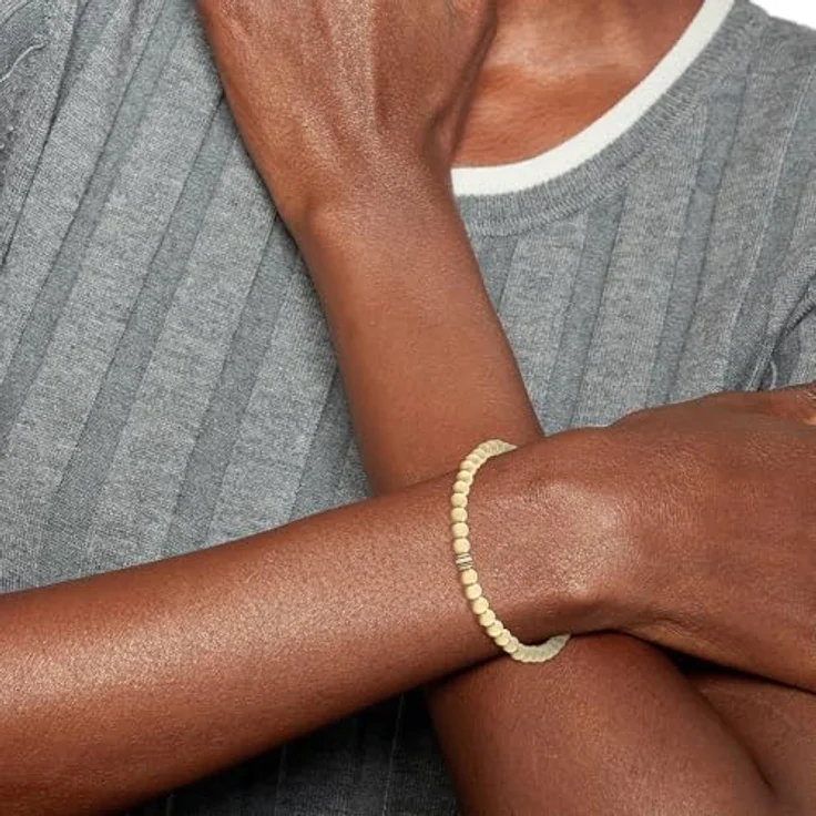 Tommy Hilfiger Jewelry Damen-Armband aus Edelstahl mit gelbvergoldeten Metallperlen und ikonischen Streifen, Innenumfang 165 mm, flexibler Stretchverschluss – Bild 3