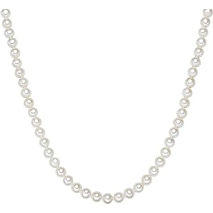Valero Pearls Damen Perlenhalskette, hochwertige Süßwasser-Zuchtperlen 7-8 mm rund weiß, 925 Sterling Silber, elegantes Schmuckstück mit Verlängerungskettchen
