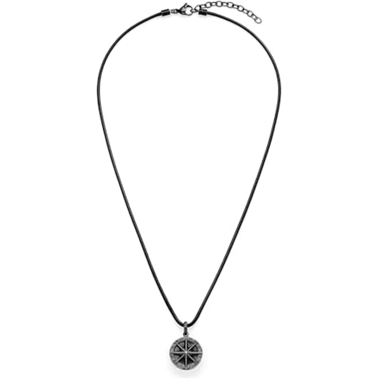 s.Oliver Herren Necklace, Echtleder Halskette mit Kompass-Anhänger, IP Gun, Lederband verstellbar bis 55 cm, wasserfest & hautfreundlich – Bild 2