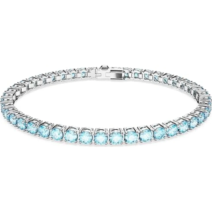 Swarovski Matrix Tennis Armband, Rundschliff, Blau, Rhodiniert mit Aquamarin-Elementen – Bild 1