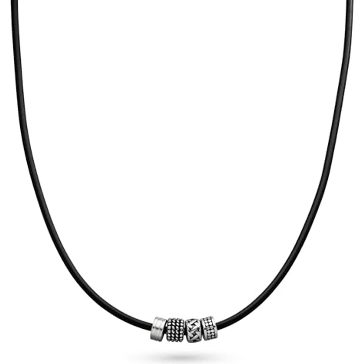 s.Oliver Herren Necklace - Halskette aus Echtleder in IP Schwarz - 50 cm Textilband, wasserfest & hautfreundlich – Bild 2