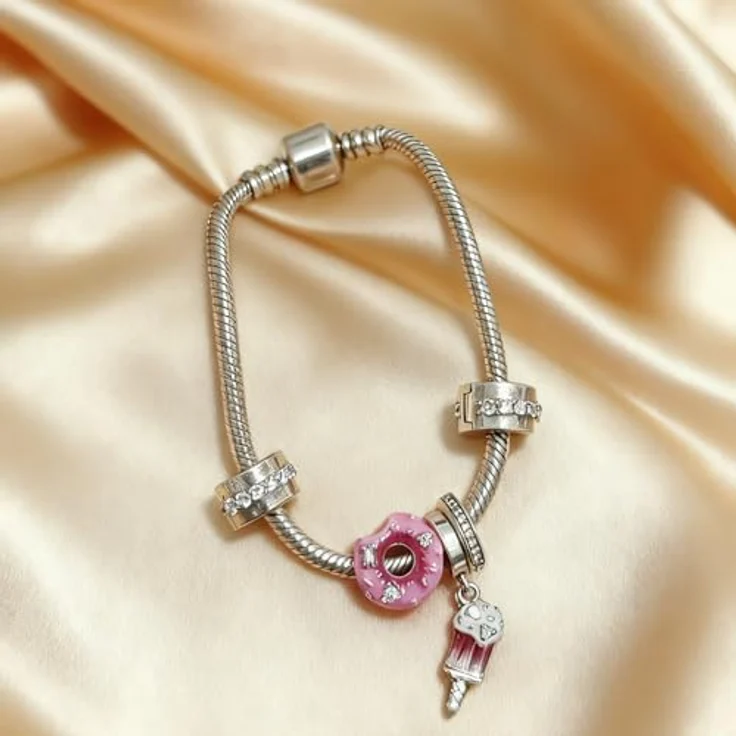 Anduonie Donut Charm Anhänger aus 925er Silber mit Gold Stopper, Rot, kompatibel mit europäischen Armbändern und Halsketten für Frauen – Bild 4