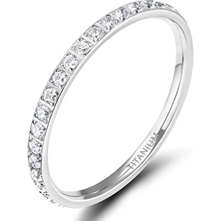 Zakk Eternity Ring 2mm, Damen Ewigkeitsring aus Titan mit Zirkonia, silber, Größe 69 (22.0)