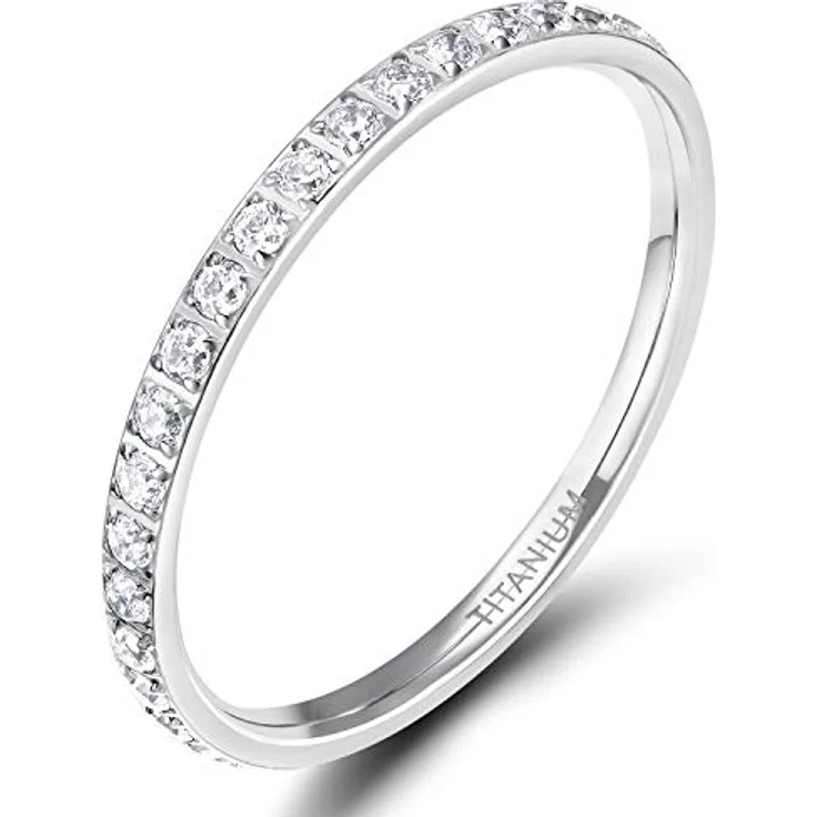 Zakk Eternity Ring 2mm, Damen Ewigkeitsring aus Titan mit Zirkonia, silber, Größe 69 (22.0) – Bild 1