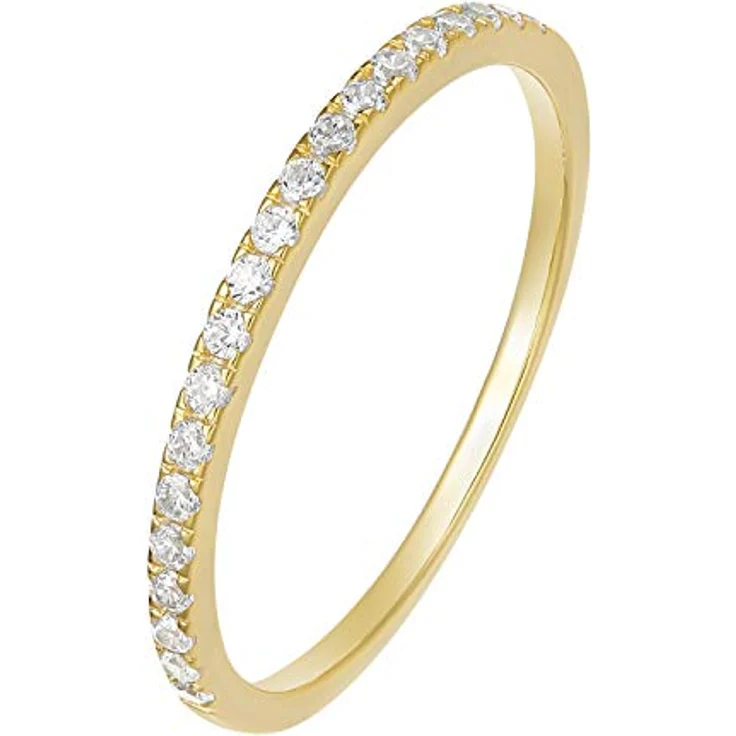 Zakk Eternity Ring Damen Ewigkeitsring in Gelbgold, schmal, Silber 925, Zirkonia, ideal als Verlobungs- oder Trauring – Bild 1