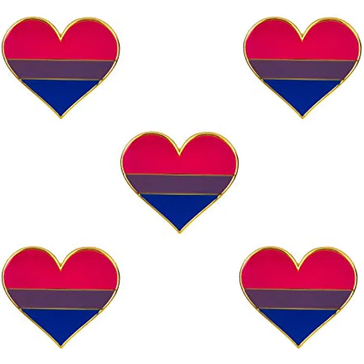 Sinwinkori Pack 5 Bisexual Pride Herzform Anstecknadel Broschen, hochwertige Metall- und Emaille-Ausführung, 22 x 25 mm