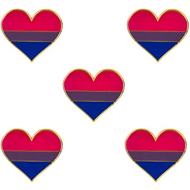 Sinwinkori Pack 5 Bisexual Pride Herzform Anstecknadel Broschen, hochwertige Metall- und Emaille-Ausführung, 22 x 25 mm – Bild 1