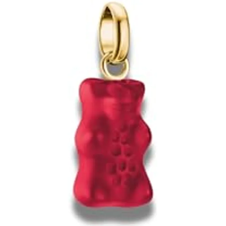 THOMAS SABO Charm-Anhänger Goldbär in Rot, 925er Silber, 18k vergoldet, Kristallglas, recyceltes Silber, anpassbar an Ketten & Armbänder