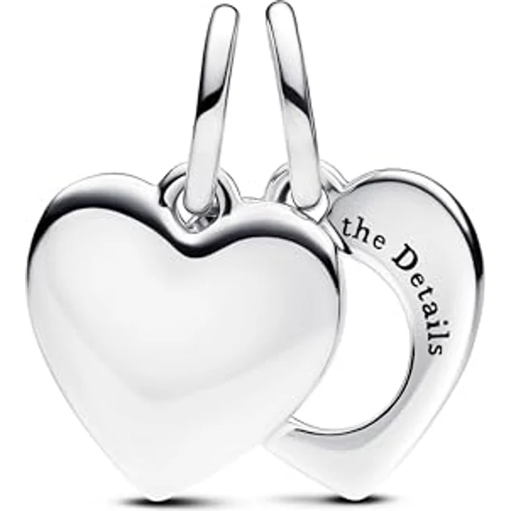 PANDORA Moments Gravierbares Herz Lupe Doppelter Charm-Anhänger aus Sterling Silber mit persönlicher Gravur, kompatibel mit Moments und ME Armbändern, 793671C00 – Bild 2