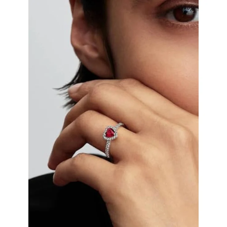 Pandora Silberring 198421C13, Damenring aus 925 Silber mit herzförmigem fuchsiafarbenem Kristall und Zirkonia, 8 mm Ringkopf – Bild 3