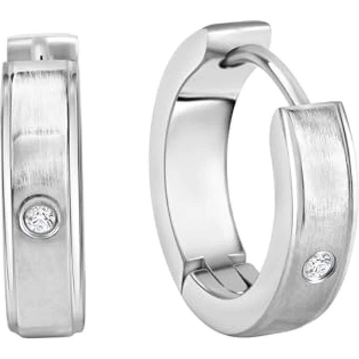 Zeeme Stainless Steel Damen Ohrringe, 1,6cm Creolen aus Edelstahl mit grau matten/ glänzenden Zirkonia-Steinen, inkl. Etui – Bild 1