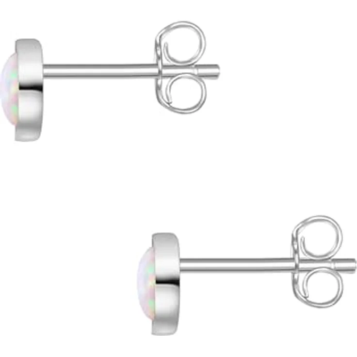Glanzstücke München Damen Ohrstecker 925/- Sterling Silber rhodiniert mit synthetischem Opal, 5,2 mm Höhe, in Schmuckbox – Bild 2