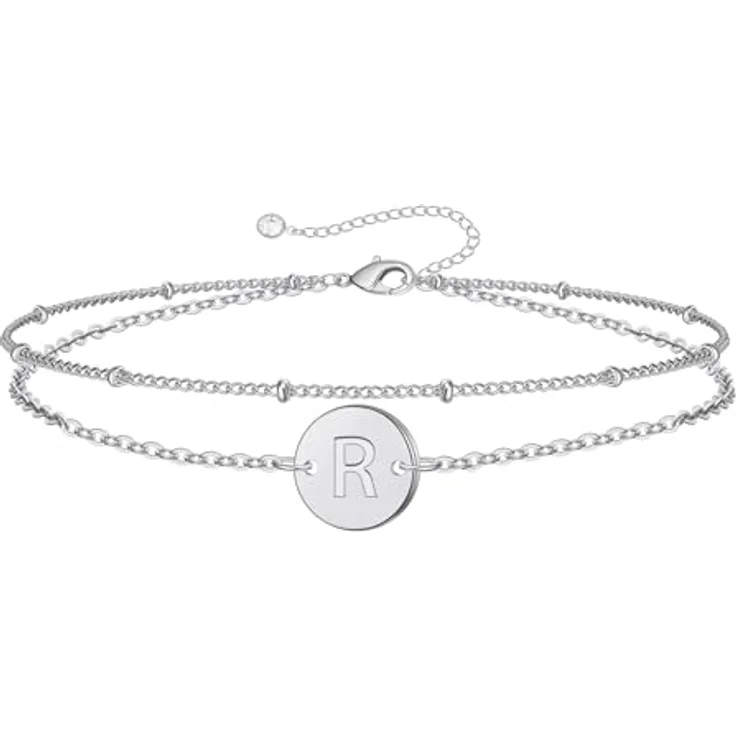 TINGN Armband Damen, 18K Weißgold vergoldetes Charm-Armband mit Buchstaben R, 6 Zoll Innendurchmesser + 2 Zoll Verlängerungskette, personalisiertes Geschenk für Frauen und Mädchen – Bild 1