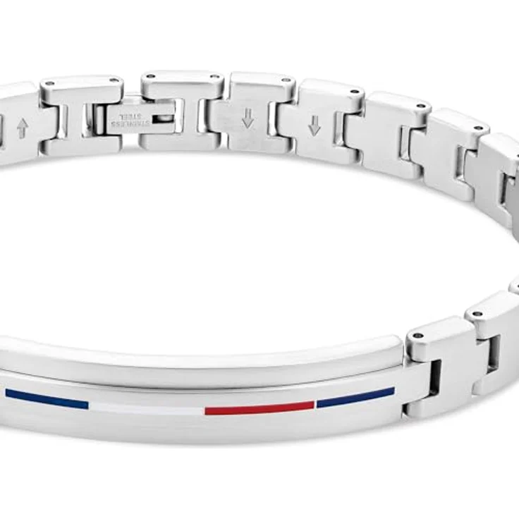 Tommy Hilfiger Jewelry Herren Gliederarmband aus gebürstetem Edelstahl, verstellbar, mit emailliertem Logo, Innenumfang 18,5-20 cm – Bild 2