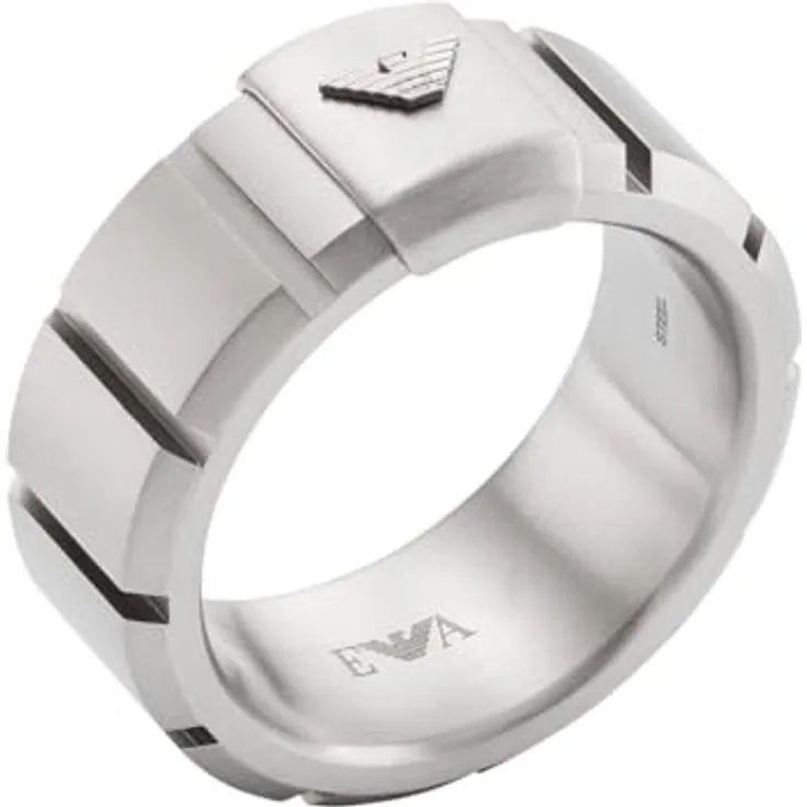 Emporio Armani Herrenring aus rostfreiem Stahl, silberne matte Ausführung, Größe 9