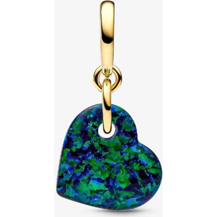 PANDORA Moments Schillerndes Grünes Herz Charm-Anhänger aus Sterling Silber mit vergoldeter Metalllegierung und künstlichem Opal, kompatibel mit Moments Armbändern, 763348C01 – Bild 3