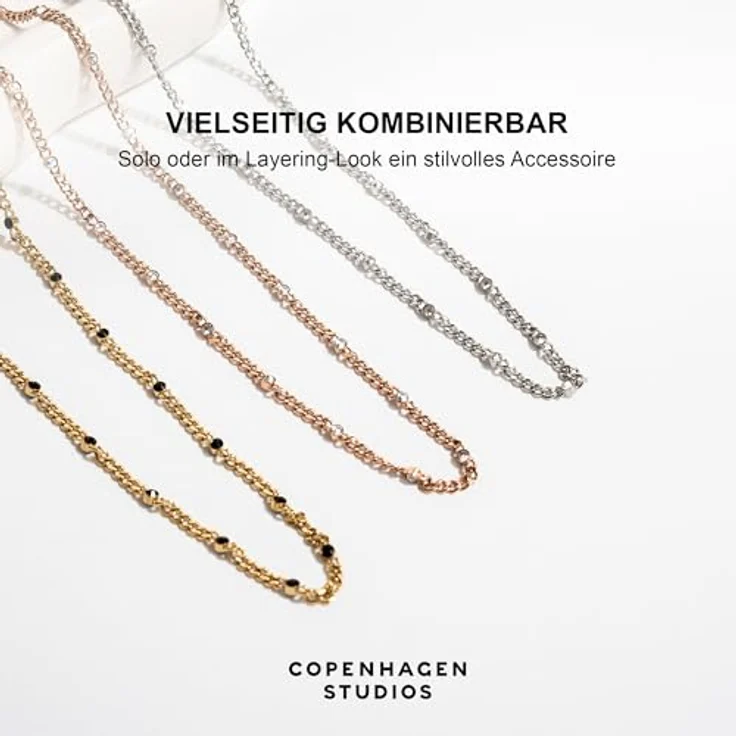 COPENHAGEN STUDIOS Glittery Halskette - roségold - Damenkette aus poliertem Edelstahl mit Strasssteinen, verstellbare Länge, wasserfest – Bild 5