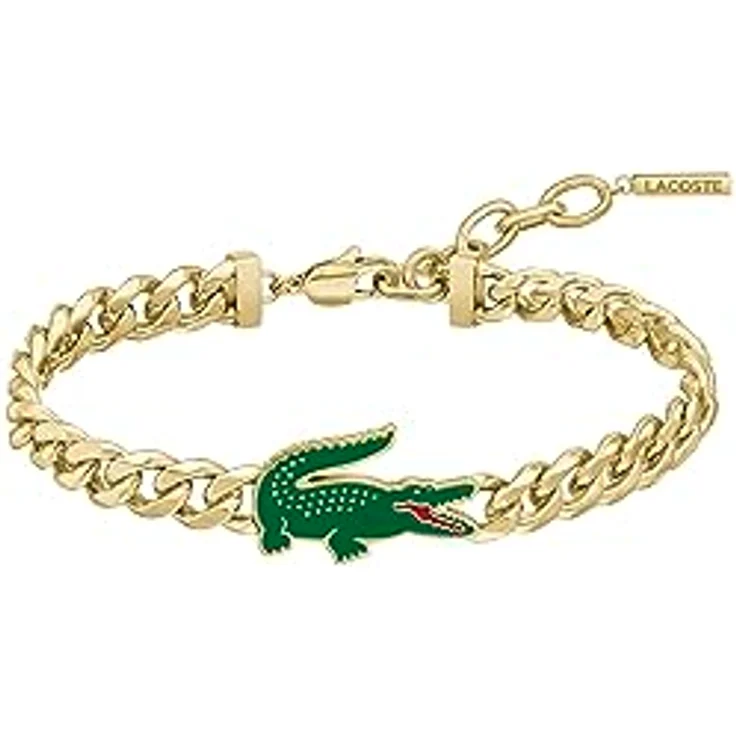 Lacoste ARTHOR Gliederarmband für Herren, Edelstahl mit Gelbgoldener IP-Beschichtung, 19 cm, Karabinerverschluss, Krokodil-Logo mit Emaille – Bild 1