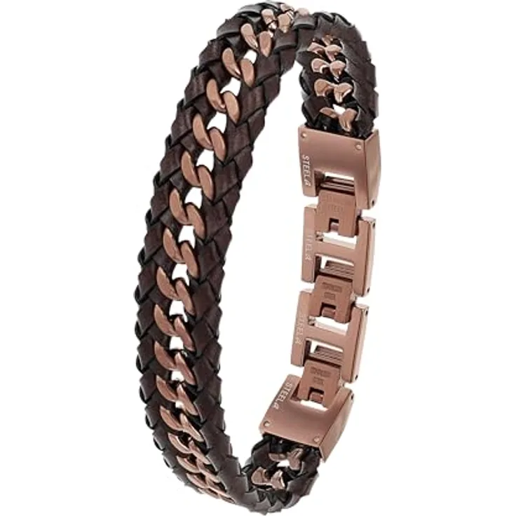 JOOP! Herren Armband Edelstahl, 18,5+1,5+1,5 cm, braun, hochwertiger Armschmuck in Geschenkbox, 2038038