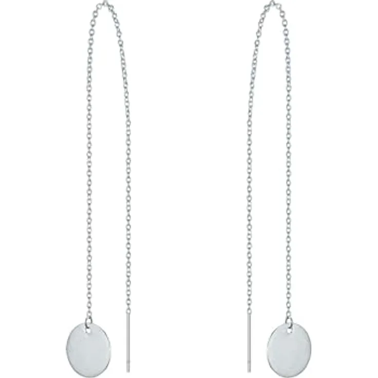 Eastside Damen Ohrhänger Edelstahl silber, eleganter Plättchen-Anhänger mit verschlusslosem Durchzieher, Gesamtlänge 110 mm