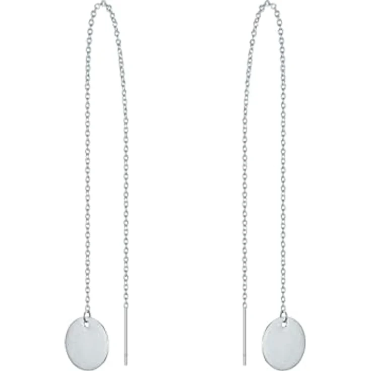 Eastside Damen Ohrhänger Edelstahl silber, eleganter Plättchen-Anhänger mit verschlusslosem Durchzieher, Gesamtlänge 110 mm – Bild 1