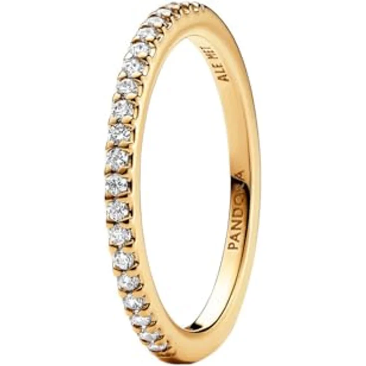PANDORA Ring 162999C01-50, Glänzendes Band aus 14k vergoldetem Edelstahl mit Cubic Zirconia, stapelbar – Bild 1