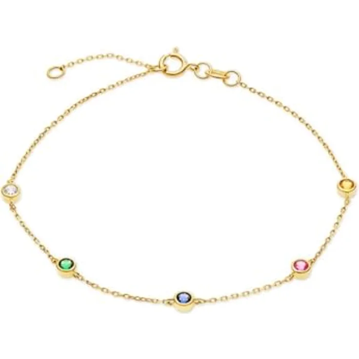 FAVS Damen-Armband 375er Gelbgold mit 5 bunten Zirkonia und Federringverschluss
