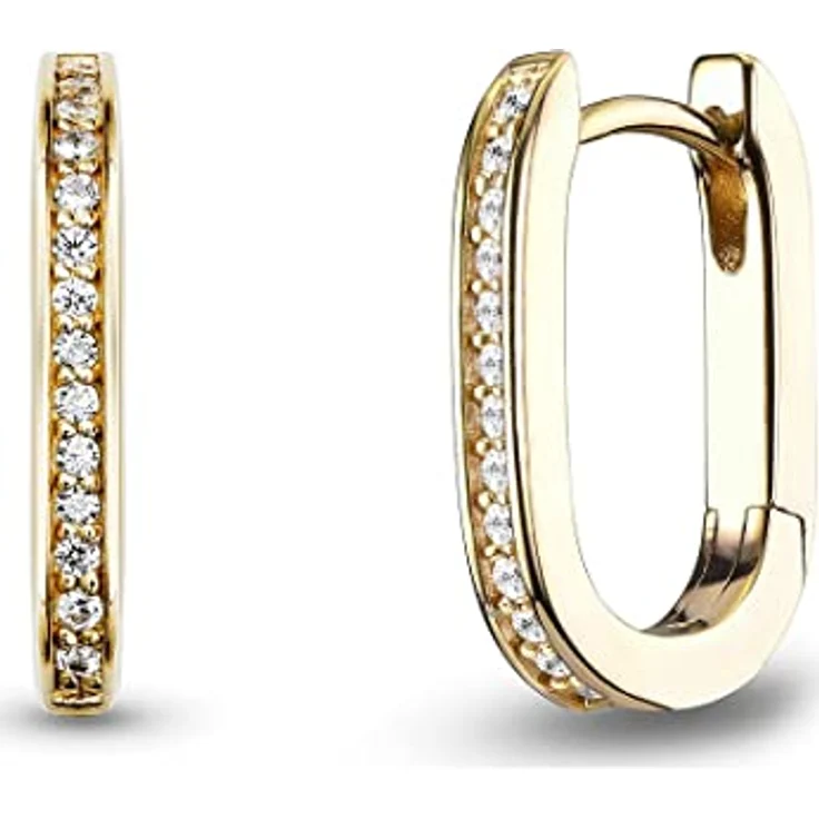 JETTE Damen-Creolen aus 925er Silber mit 28 Zirkonia, Gold, Maße: 1,6 cm x 1,1 cm, One Size, Geschenkbox – Bild 5