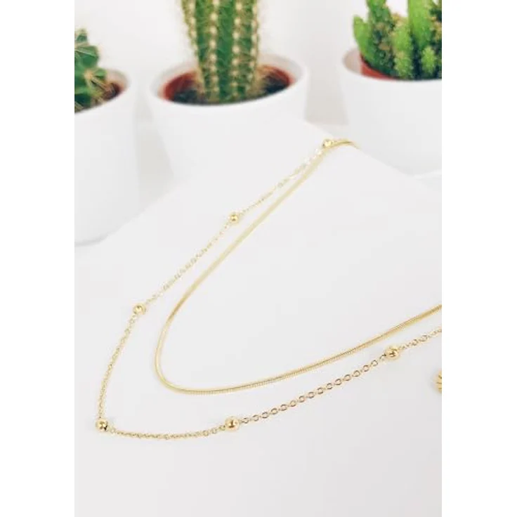 Happiness Boutique Mehrreihige Kette Vergoldet, Filigrane Layering Halskette aus Edelstahl mit Kügelchen, 40-44 cm verstellbar, 100% anlaufgeschützt und wasserfest – Bild 5