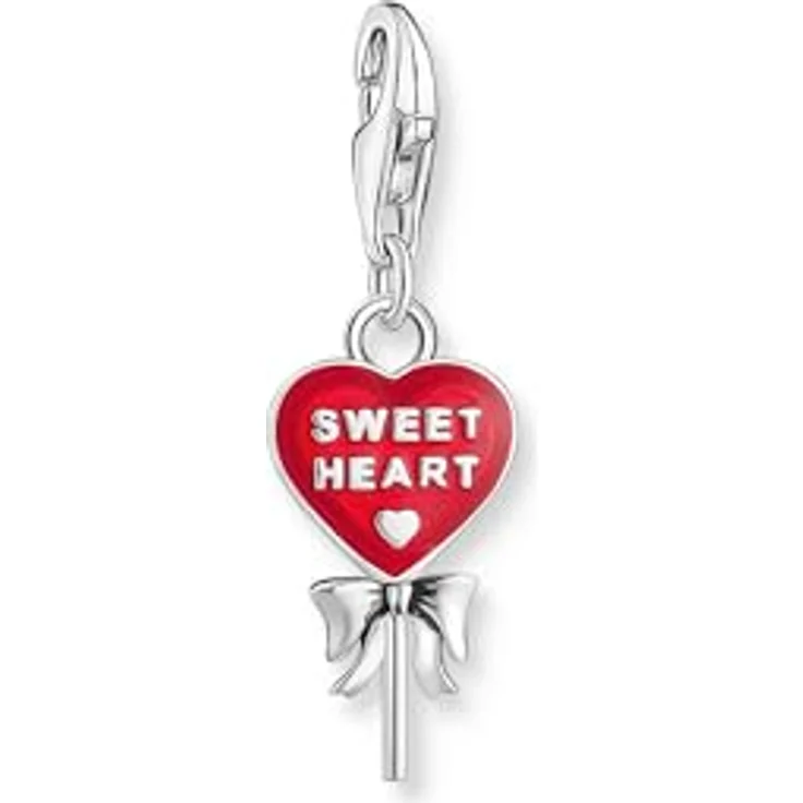 THOMAS SABO Damen Charm-Anhänger roter Herz-Lollipop, 925 Sterlingsilber geschwärzt, mit Karabinerhaken – Bild 1